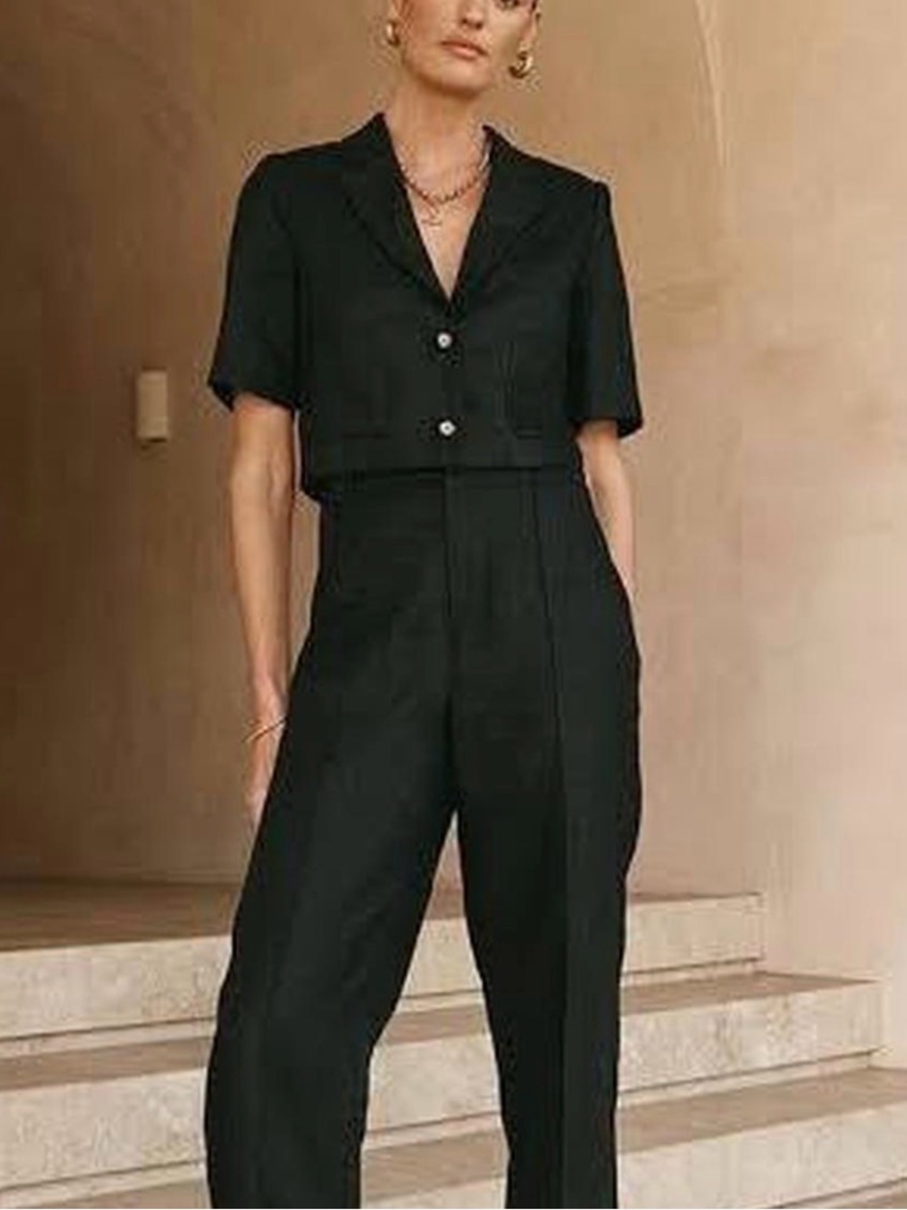 Dissh Logan black linen crop shirt with buttons